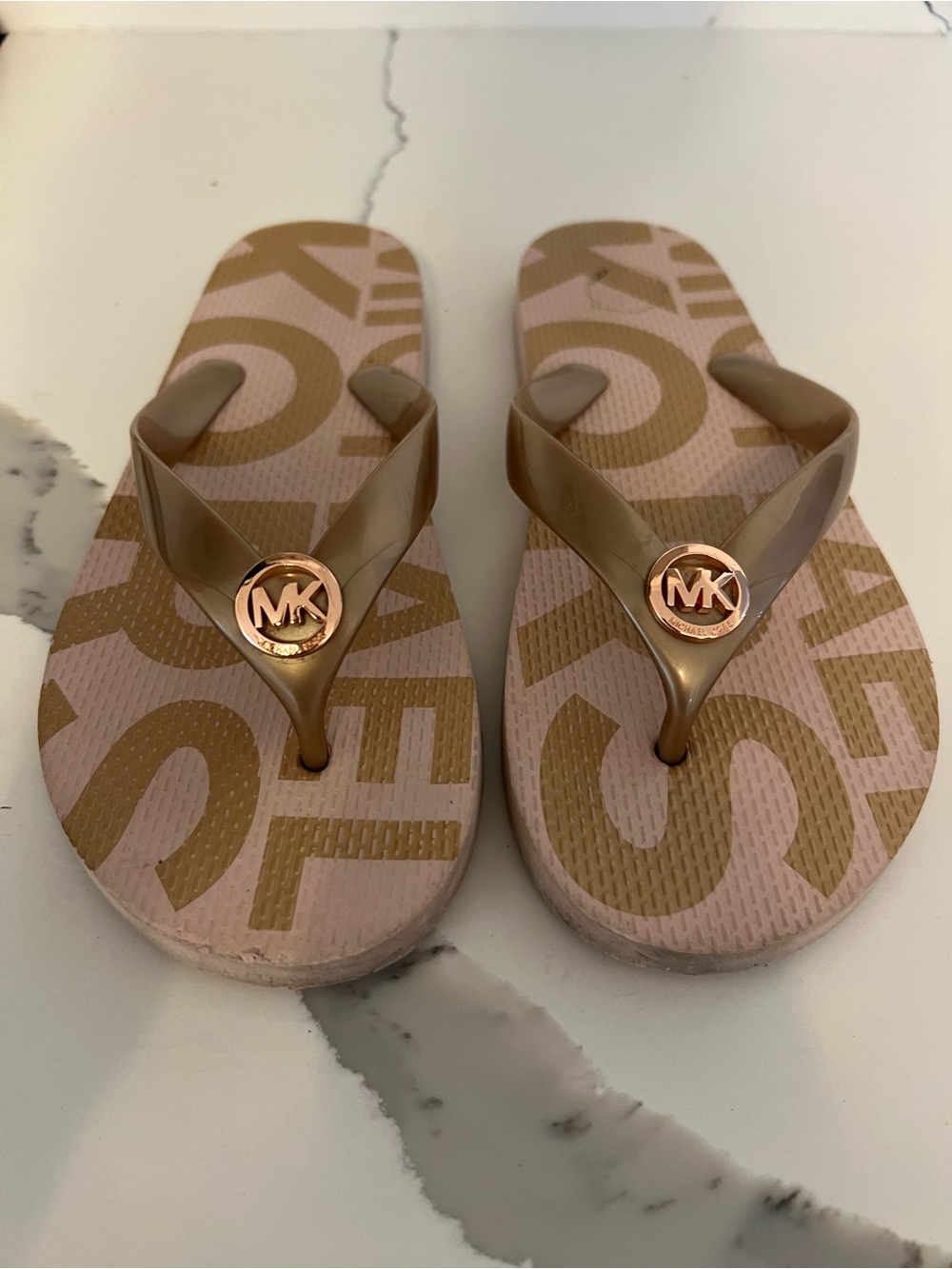 Michael Kors Pink and Gold Logo Thong Sandals Size 7 women
